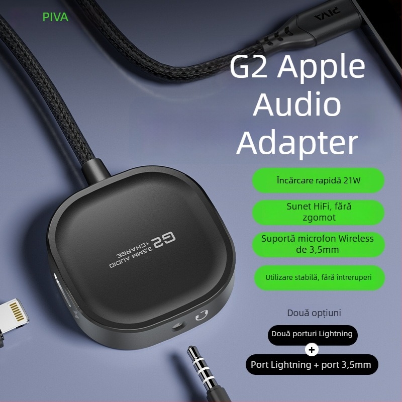 Piva G2PRO 2-în-1 adaptor audio pentru căști Apple, adaptor pentru telefon cu ieșire audio, lansat în 2024
