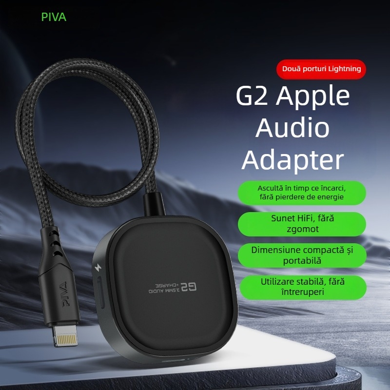 Piva G2PRO 2-în-1 adaptor audio pentru căști Apple, adaptor pentru telefon cu ieșire audio, lansat în 2024