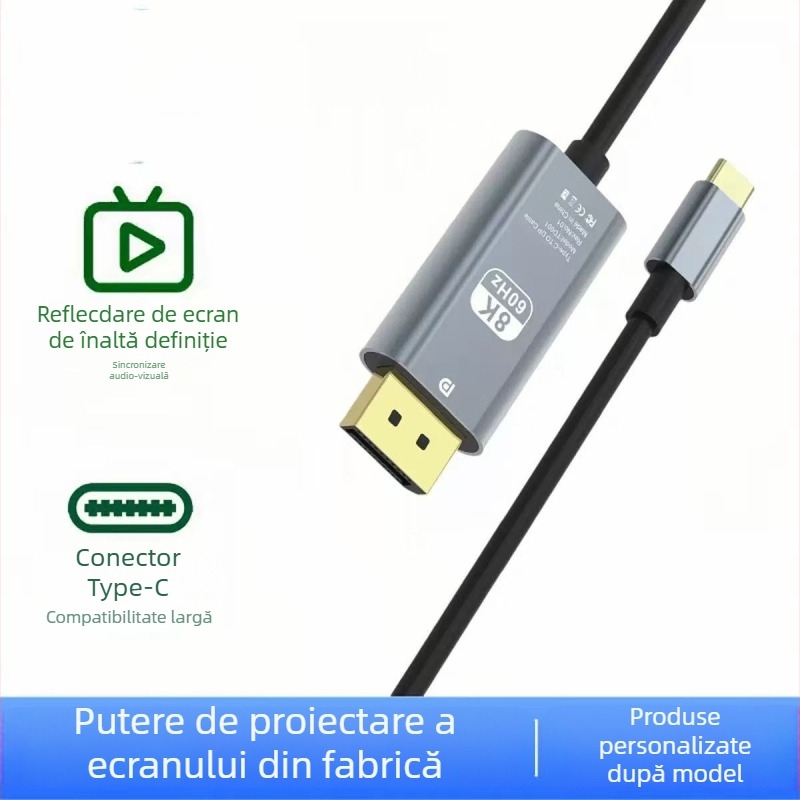 Cablu DisplayPort către DisplayPort, DP 1.4, suport 8K60Hz, adaptor video Type-C către DP, lungime 2 m