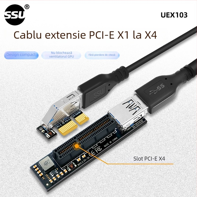 Cablu de extensie PCIe 1X, SSU UEX103, cablu patch, interfață: Alte, lungime 0.6 m