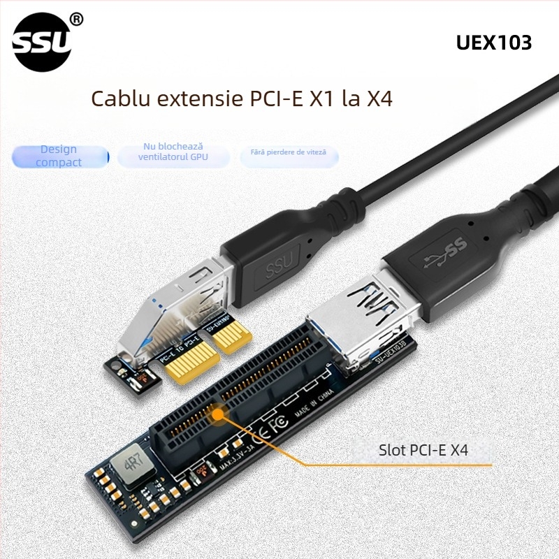 Cablu de extensie PCIe 1X, SSU UEX103, cablu patch, interfață: Alte, lungime 0.6 m
