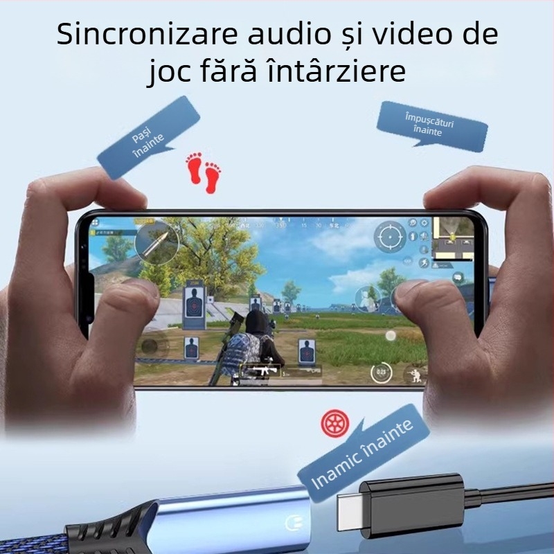 Cablu adaptor audio Type-C 2-în-1, de la 3,5 mm la Type-C, nucleu din cupru, sunet 16bit/48kHz, PD60W încărcare rapidă