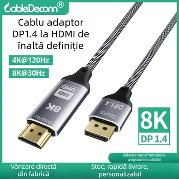 Cablu adaptor DP 1.4 la HDMI, 8K@30Hz, 40 Gbps, model F0206, pentru monitor desktop