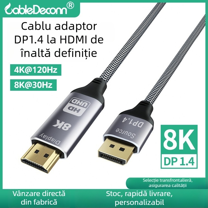 Cablu adaptor DP 1.4 la HDMI, 8K@30Hz, 40 Gbps, model F0206, pentru monitor desktop