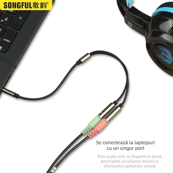 Cablu adaptor audio, splitter 1 la 2, cablu din nylon împletit, nucleu de cupru, ieșire audio, fără latență