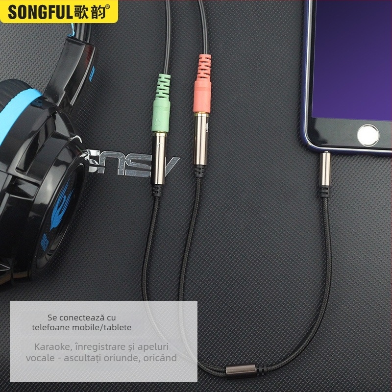 Cablu adaptor audio, splitter 1 la 2, cablu din nylon împletit, nucleu de cupru, ieșire audio, fără latență