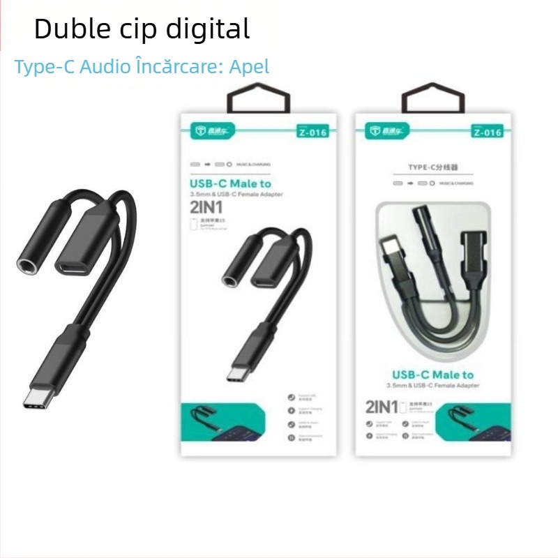 Adaptor pentru căști Apple 15, Huawei P70 și Xiaomi TC către 3,5 mm — cablu convertor pentru încărcare live și jocuri (Model z015 z016; Tip: patch cord; Interfață: Altă; Cip: Ediție Digitală; Lansare: 2024)
