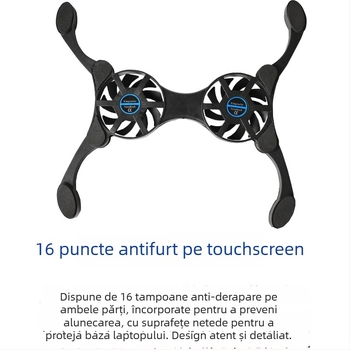 Radiator pentru notebook cu ventilatoare duale, răcire prin aer, construcție din plastic, compatibil cu notebookuri, ultrabookuri și PlayBook