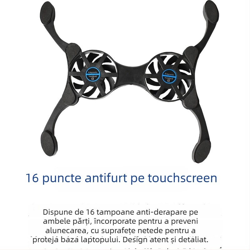Radiator pentru notebook cu ventilatoare duale, răcire prin aer, construcție din plastic, compatibil cu notebookuri, ultrabookuri și PlayBook