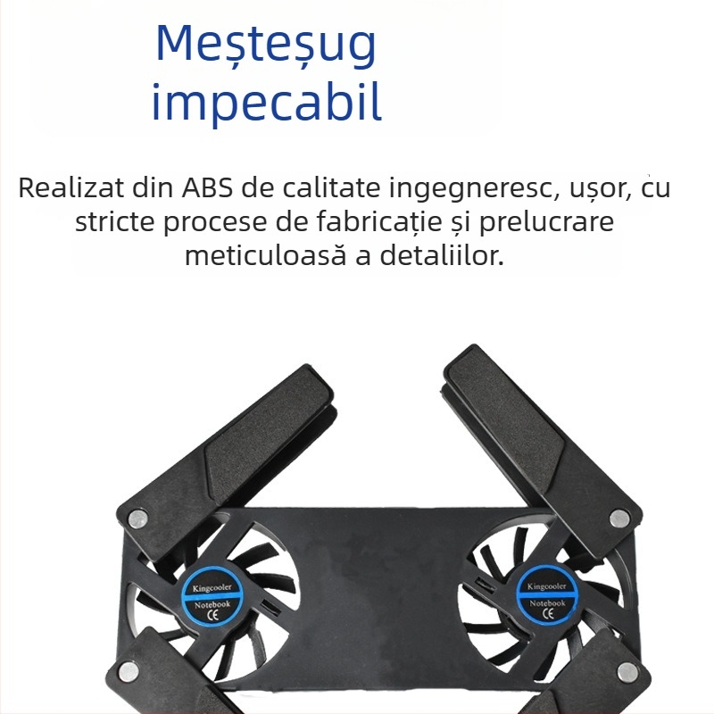 Radiator pentru notebook cu ventilatoare duale, răcire prin aer, construcție din plastic, compatibil cu notebookuri, ultrabookuri și PlayBook