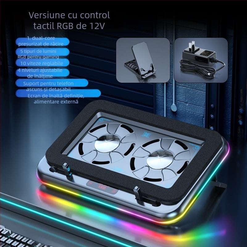 Bază de răcire pentru laptop, cu 2 ventilatoare, răcire cu aer, construcție ABS+metal, model Ice Demon 12