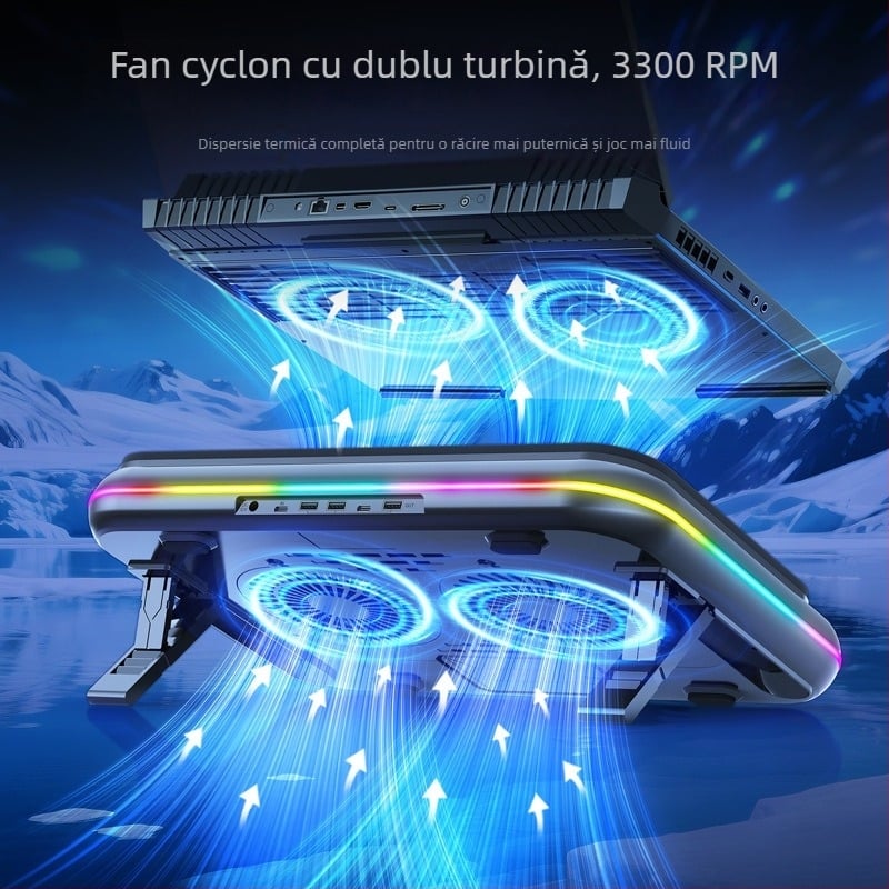 Bază de răcire pentru laptop, cu 2 ventilatoare, răcire cu aer, construcție ABS+metal, model Ice Demon 12