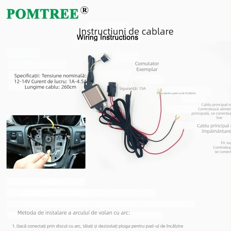 Set universal pentru încălzire volan auto 65W, cu element de încălzire încorporat și întrerupător dedicat