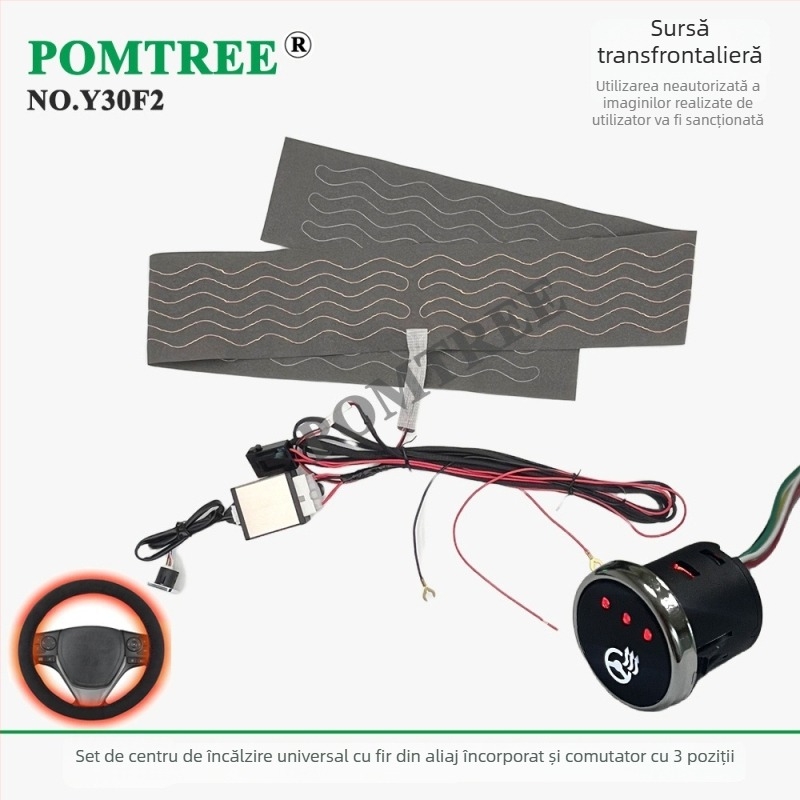 Set universal pentru încălzire volan auto 65W, cu element de încălzire încorporat și întrerupător dedicat