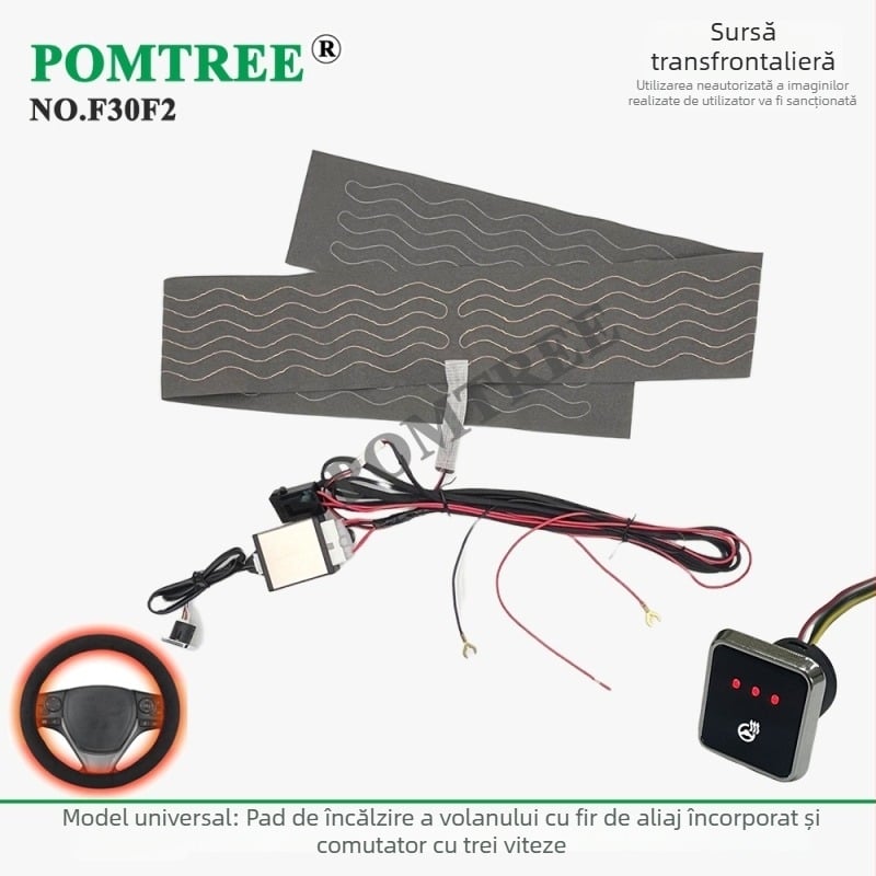 Set universal pentru încălzire volan auto 65W, cu element de încălzire încorporat și întrerupător dedicat