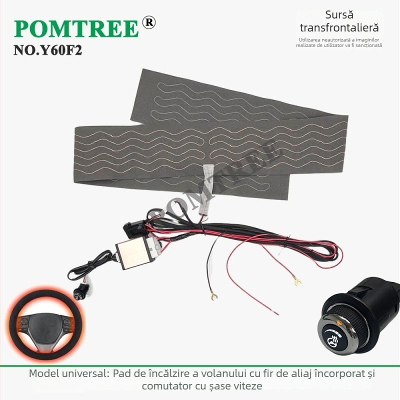 Set universal pentru încălzire volan auto 65W, cu element de încălzire încorporat și întrerupător dedicat