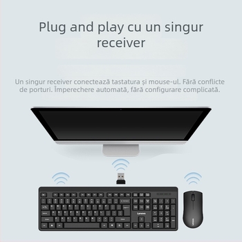 Lenovo Kn210 Set de tastatură și mouse fără fir – design ergonomic, tastatură Bluetooth și mouse Bluetooth, 1200 DPI