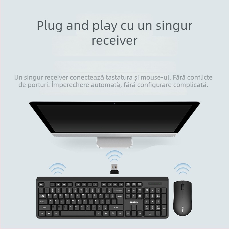 Lenovo Kn210 Set de tastatură și mouse fără fir – design ergonomic, tastatură Bluetooth și mouse Bluetooth, 1200 DPI