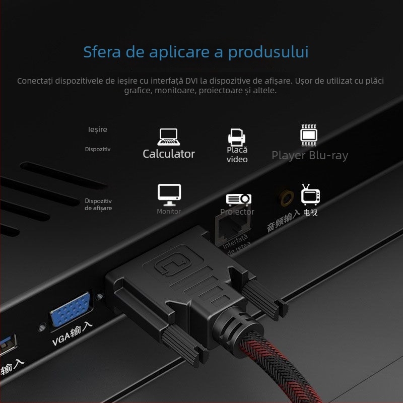 Cablul adaptor DVI-D pentru monitor PC, 24+1 pini, interfață DVI