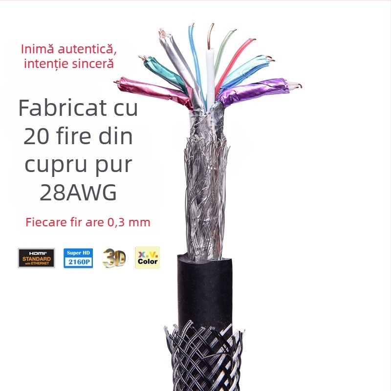 Cablu HDMI 4K, conector HDMI masculin la masculin, placat cu aur, cupru fără oxigen, 60 Hz