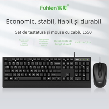 Set tastatură și mouse cu cablu L650 – USB, 1000dpi optic, cablu de 1,5 m, design ergonomic