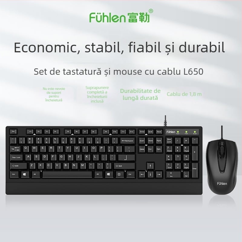Set tastatură și mouse cu cablu L650 – USB, 1000dpi optic, cablu de 1,5 m, design ergonomic