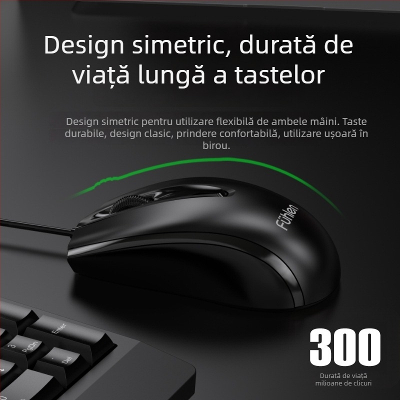 Set tastatură și mouse cu cablu L650 – USB, 1000dpi optic, cablu de 1,5 m, design ergonomic