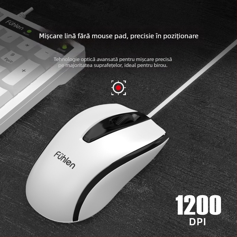 Set tastatură și mouse cu cablu L650 – USB, 1000dpi optic, cablu de 1,5 m, design ergonomic
