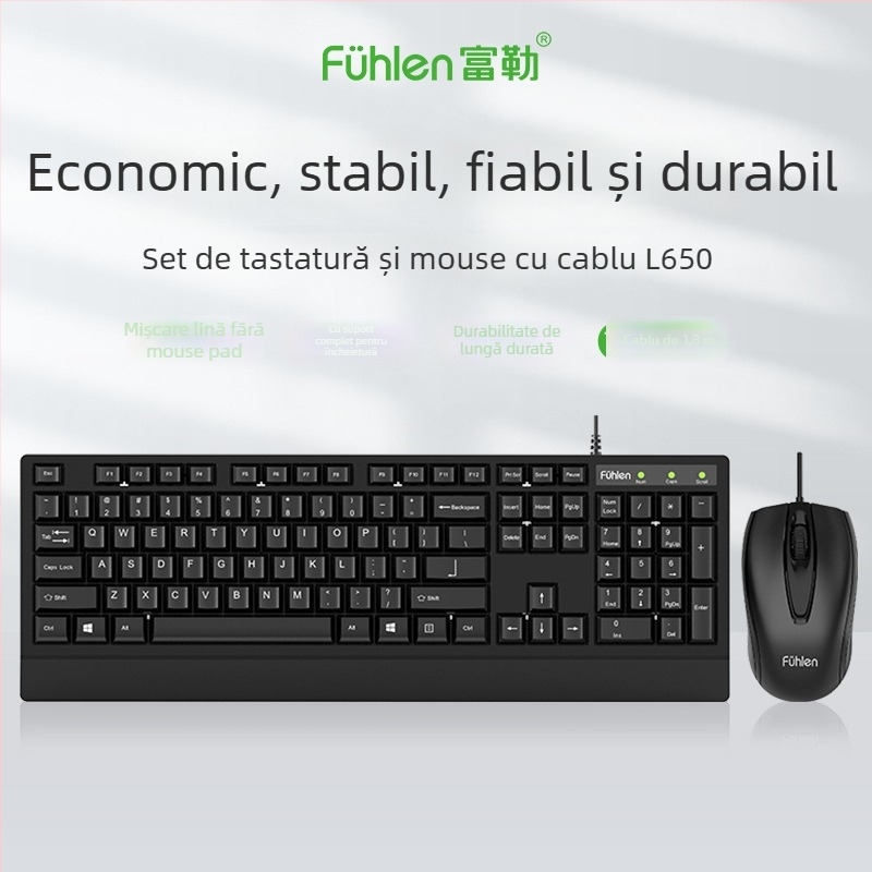 Set tastatură și mouse cu cablu L650 – USB, 1000dpi optic, cablu de 1,5 m, design ergonomic