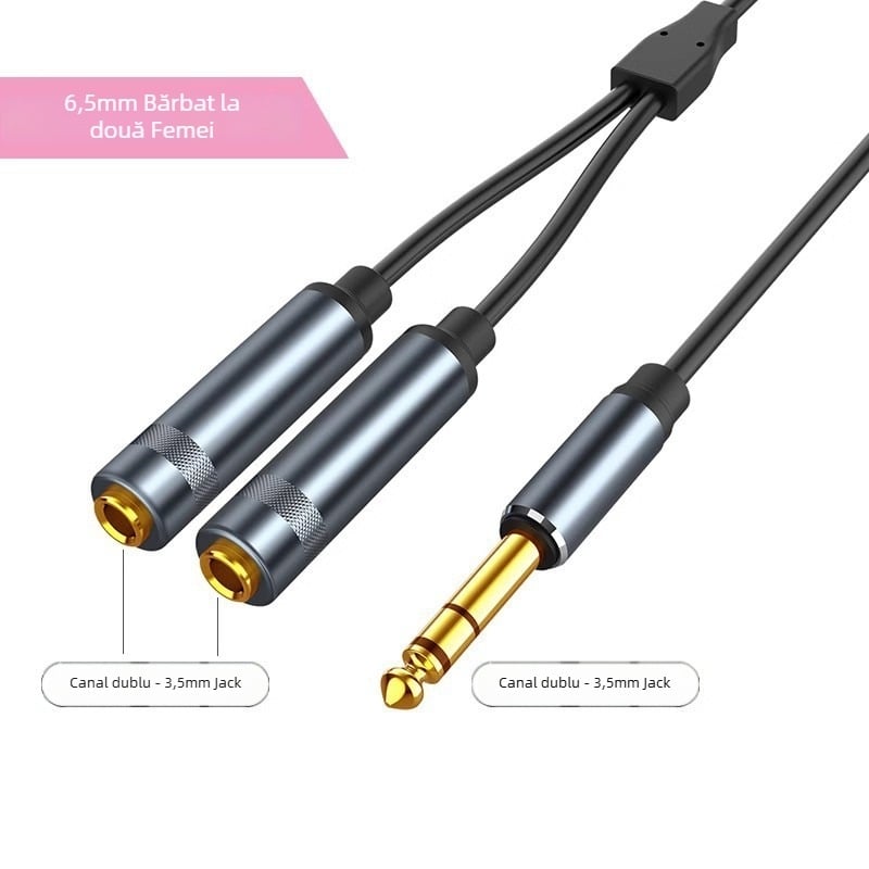 Cablu adaptor splitter audio mono 6,35 mm – de la masculin la două femele, cablu de prelungire, nucleu din cupru