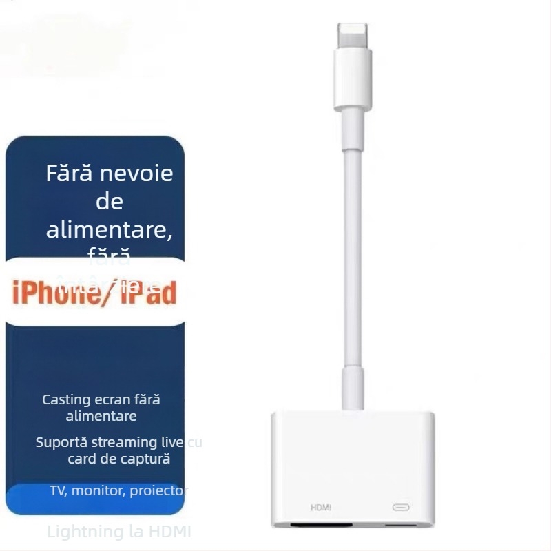 Adaptor Lightning către HDMI pentru iPhone, cablu din cupru fără oxigen, 0,15 m, conectori placați cu nichel, modelul 1.1