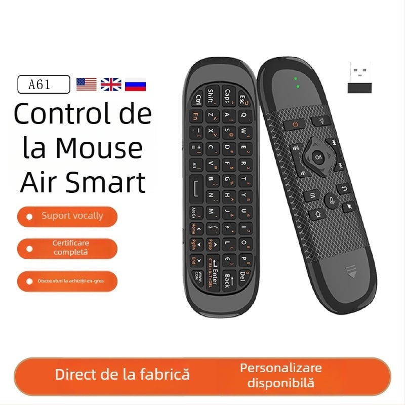 Tastatură Bluetooth cu Air Mouse și telecomandă – Dual-Mode (Bluetooth & 2.4G), interfață USB, rază de 10 m, 1000dpi, control vocal