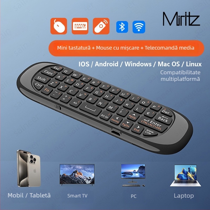 Tastatură Bluetooth cu Air Mouse și telecomandă – Dual-Mode (Bluetooth & 2.4G), interfață USB, rază de 10 m, 1000dpi, control vocal