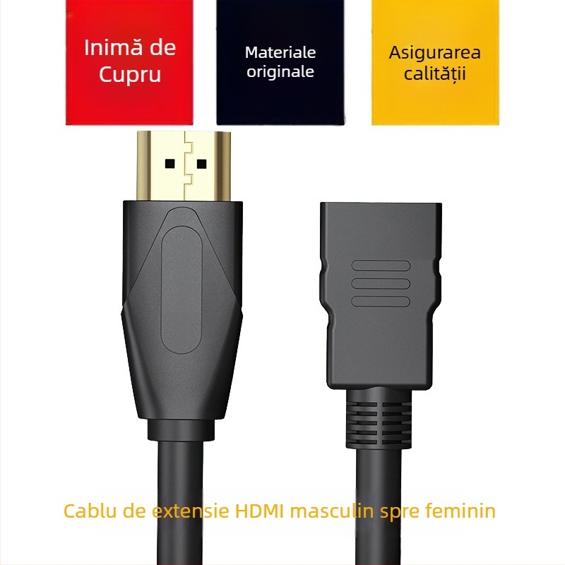 Cablu extensie HDMI, conector HDMI male la femelă, HDMI 2.0, 4K, placat cu aur, cupru fără oxigen
