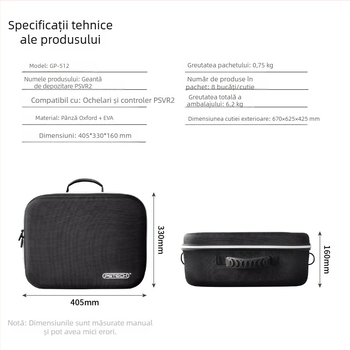 Geantă de depozitare PS VR2 cu protecție EVA, design crossbody, exterior Oxford, compatibilă cu casca PS VR2 și controlere, GP512