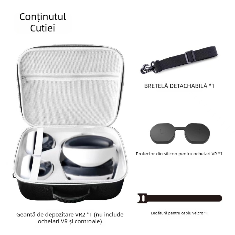 Geantă de depozitare PS VR2 cu protecție EVA, design crossbody, exterior Oxford, compatibilă cu casca PS VR2 și controlere, GP512