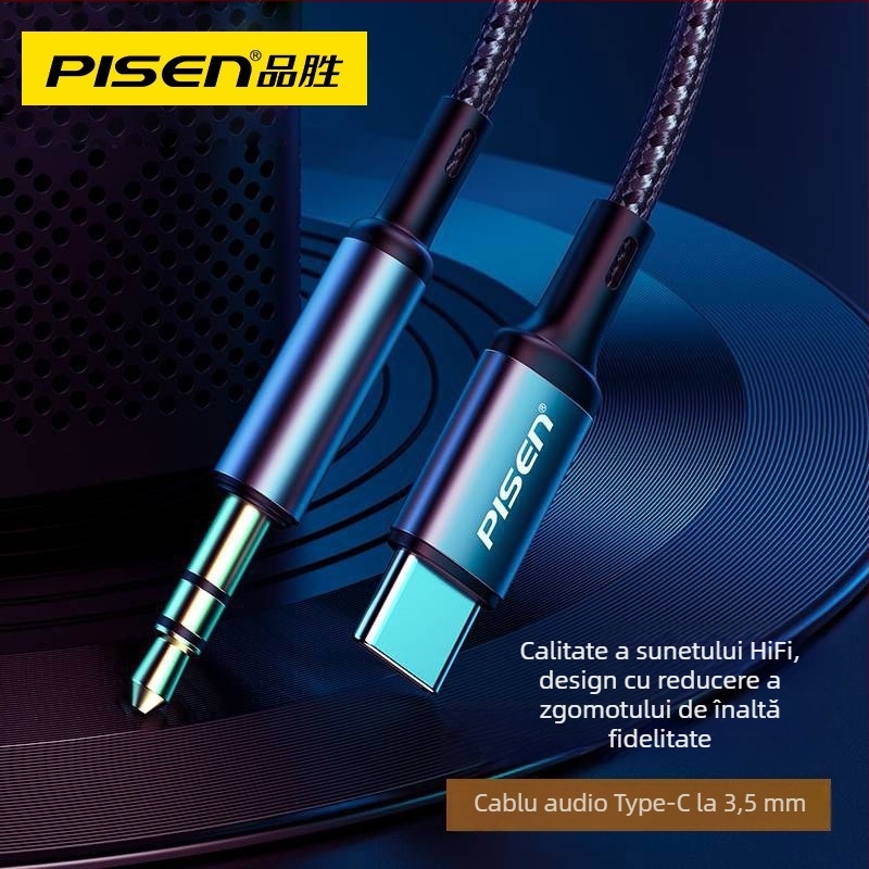 Pisen C145 cablu audio Type-C, nucleu din aliaj de aluminiu cu placare aurie și conector 3,5 mm