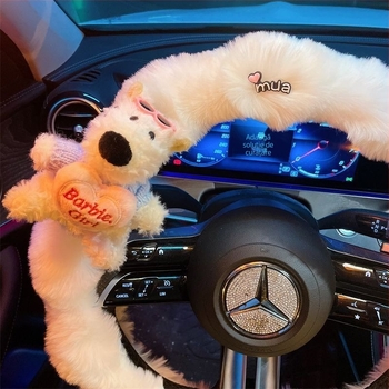 Husă de volan din pluș, stil drăguț, utilizare de iarnă, potrivire universală