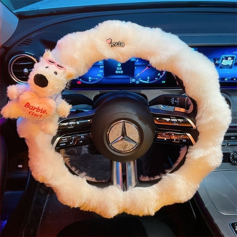 Husă de volan din pluș, stil drăguț, utilizare de iarnă, potrivire universală