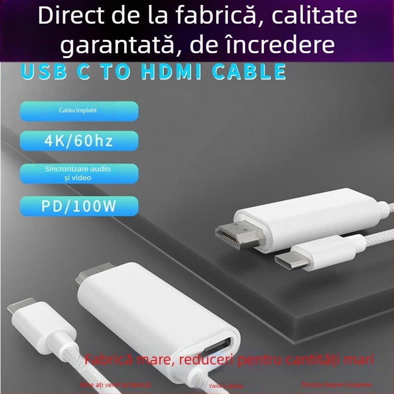 Cablu USB-C la HDMI, 4K60Hz, PD 100W, Fir de cupru, Nichelat