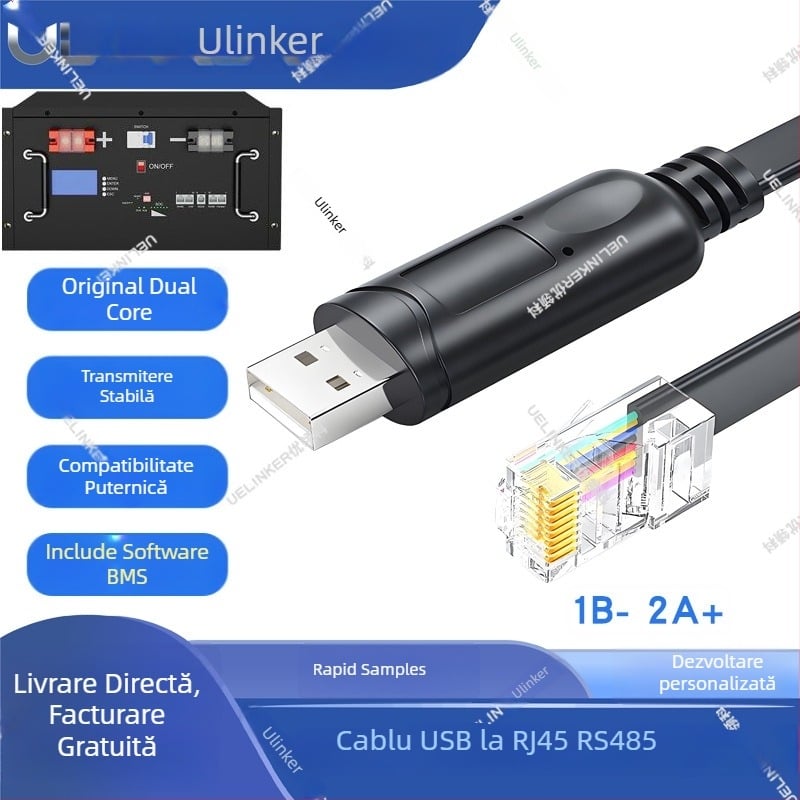 Cablu serial USB la RJ45 8P8C pentru comunicare RS485, monitorizare BMS baterie litiu, UK7039, cupru, 0,5–5 m