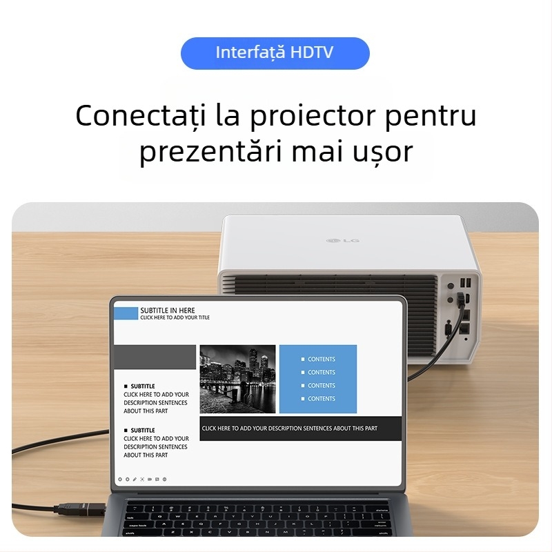 Adaptor Type-C către HDMI pentru transmisie video și audio; carcasă din aliaj de aluminiu; compatibil cu Windows, Android și macOS.