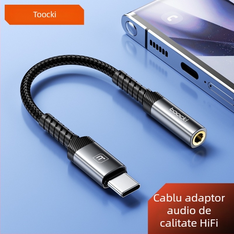 Toocki adaptor audio Type-C la 3,5 mm cu telecomandă în fir, HiFi, model Tq-yd09a/b, Compatibil cu Apple, Samsung, Xiaomi, Huawei