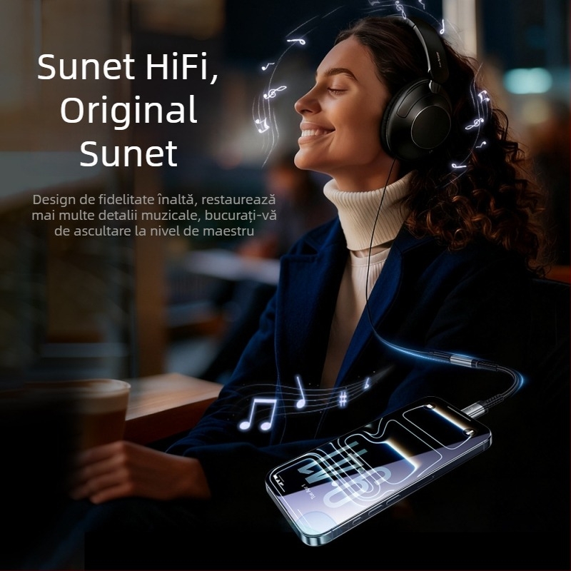 Toocki adaptor audio Type-C la 3,5 mm cu telecomandă în fir, HiFi, model Tq-yd09a/b, Compatibil cu Apple, Samsung, Xiaomi, Huawei