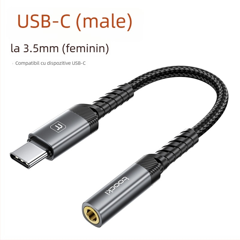 Toocki adaptor audio Type-C la 3,5 mm cu telecomandă în fir, HiFi, model Tq-yd09a/b, Compatibil cu Apple, Samsung, Xiaomi, Huawei