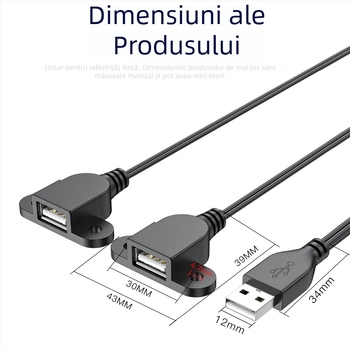 Cablu USB 1 la 2 splitter/extensie, 1 conector USB‑A masculin la 2 conectori USB‑A femini, conectori nichelati, adaptor pentru perifericele computerului