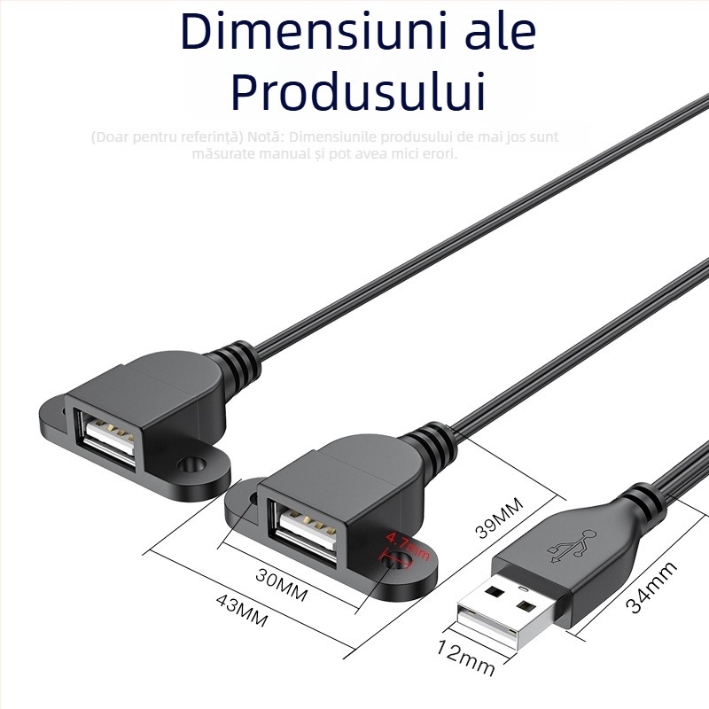 Cablu USB 1 la 2 splitter/extensie, 1 conector USB‑A masculin la 2 conectori USB‑A femini, conectori nichelati, adaptor pentru perifericele computerului