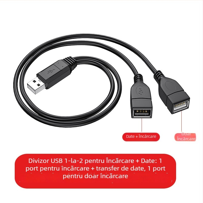 Cablu USB 1 la 2 splitter/extensie, 1 conector USB‑A masculin la 2 conectori USB‑A femini, conectori nichelati, adaptor pentru perifericele computerului