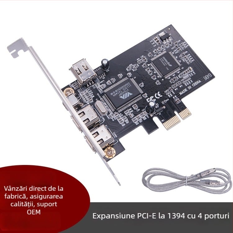 YM6211 placă de extindere PCIe x1 către 1394, 4 porturi pentru captură DV HD video
