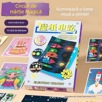 Kit DIY cu circuit pe hârtie pentru copii – felicitare luminoasă, proiect creativ cu circuit pe hârtie, experiment științific manual; vârstă 7–14 ani, Material: hârtie, Brand: Magic Paper Circuit, Ambalaj: cutie de hârtie